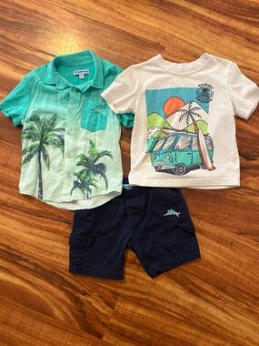 Tommy Bahama 3-Piece Set Toddler Boy 2T- Teal Collared Shirt, T-Shirt, Shorts